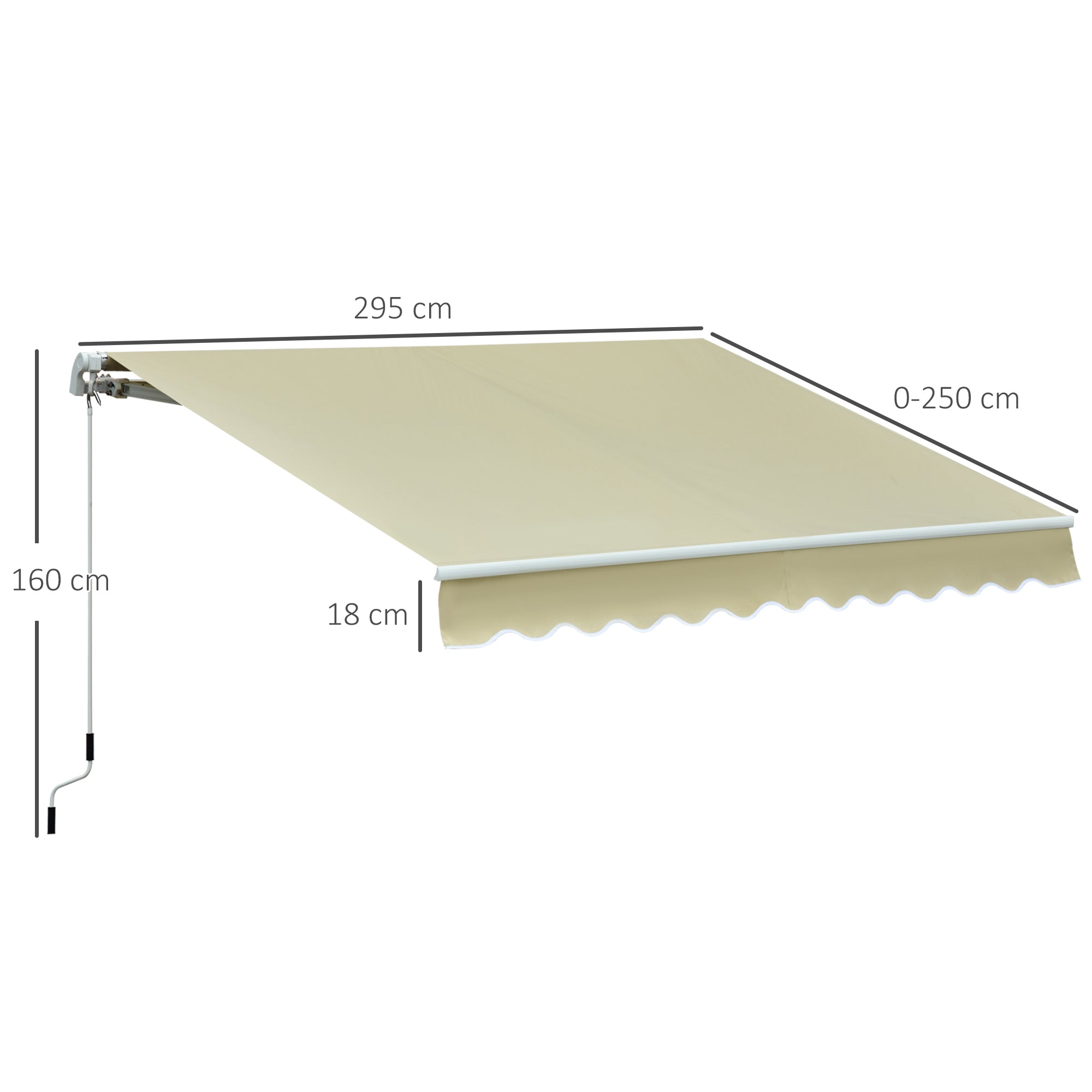 Manual Retractable Awning 295x250 cm Balcony Awning with Metal Crank, Waterproof and Anti-UV Exterior Roll-Up Awning for Garden Terrace Windows Cream