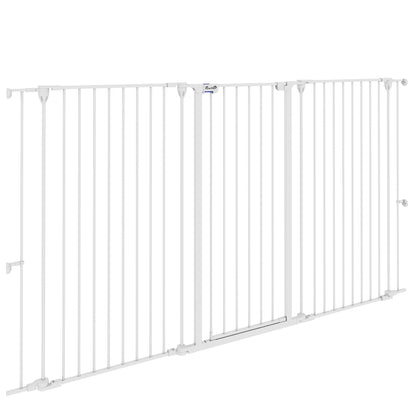 Steel 3-Panel Folding Dog Safety Gate with Double Lock and Integrated Door for Doorways and Stairs - 206 x 120 cm White
