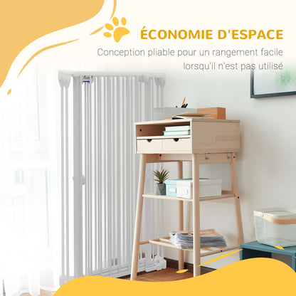 Steel 3-Panel Folding Dog Safety Gate with Double Lock and Integrated Door for Doorways and Stairs - 206 x 120 cm White