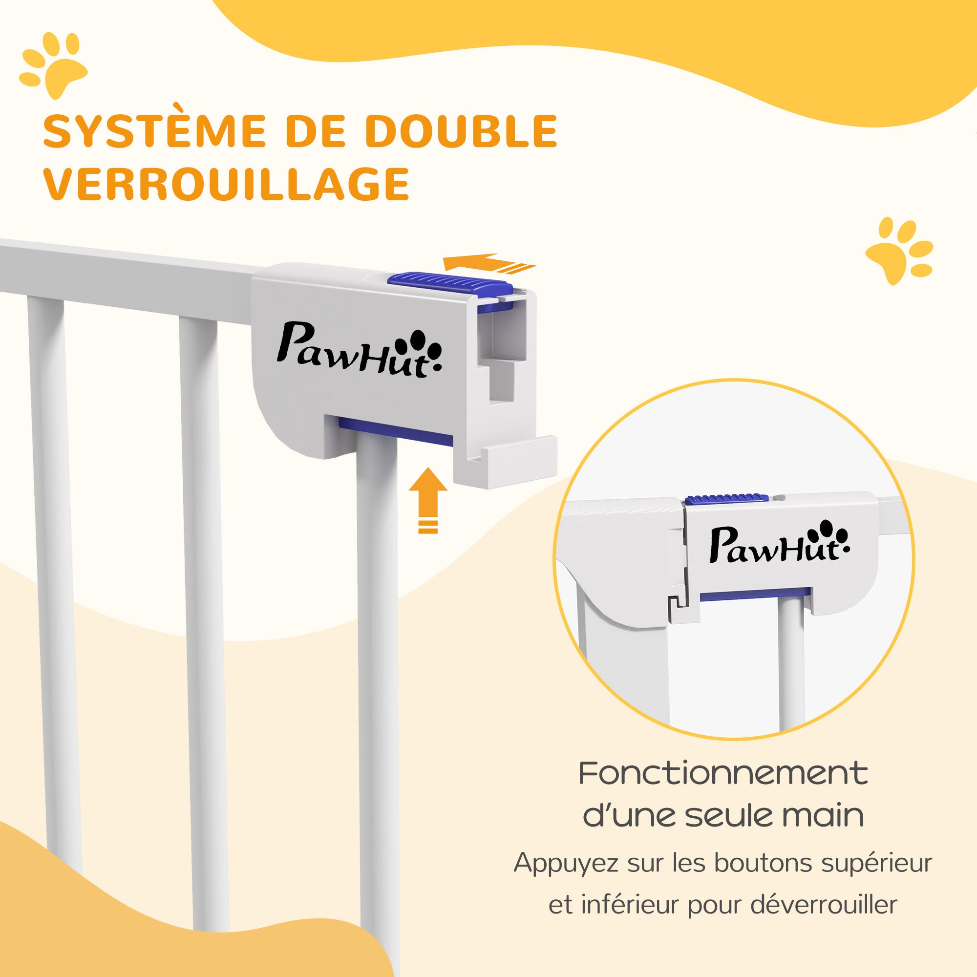 Steel 3-Panel Folding Dog Safety Gate with Double Lock and Integrated Door for Doorways and Stairs - 206 x 120 cm White