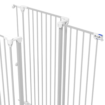 Steel 3-Panel Folding Dog Safety Gate with Double Lock and Integrated Door for Doorways and Stairs - 206 x 120 cm White