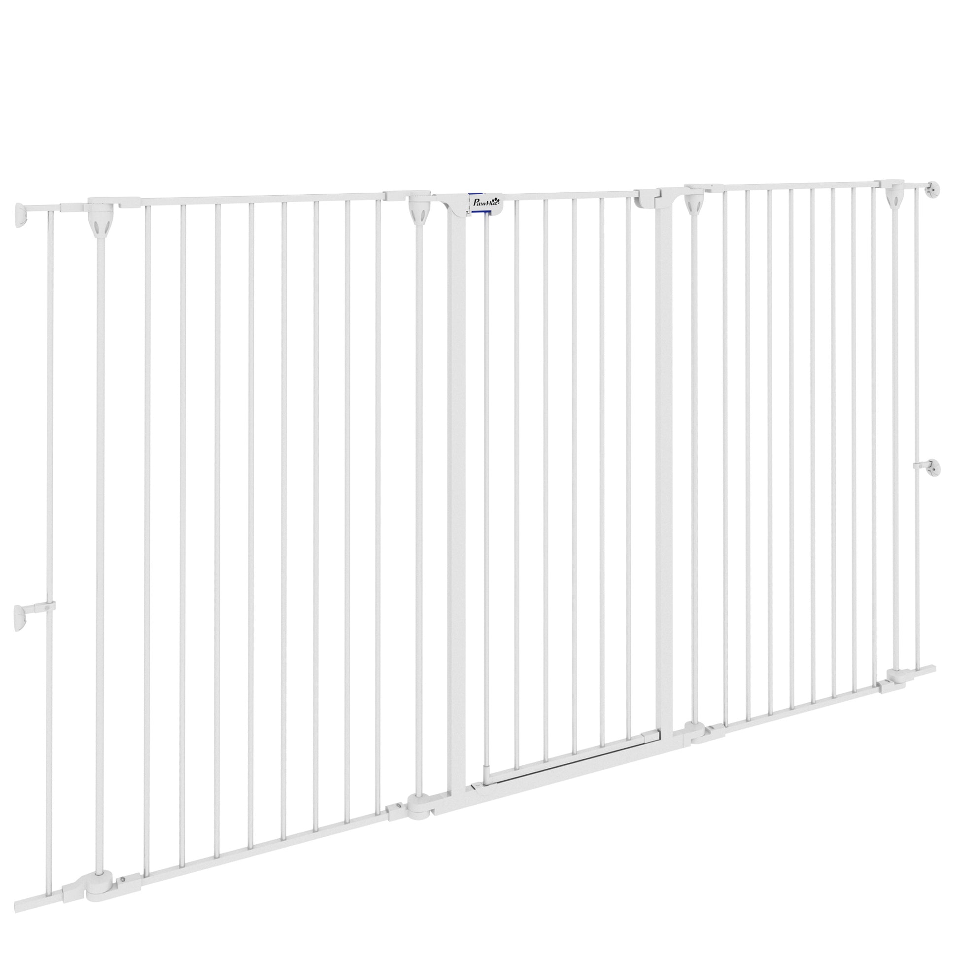 Steel 3-Panel Folding Dog Safety Gate with Double Lock and Integrated Door for Doorways and Stairs - 206 x 120 cm White