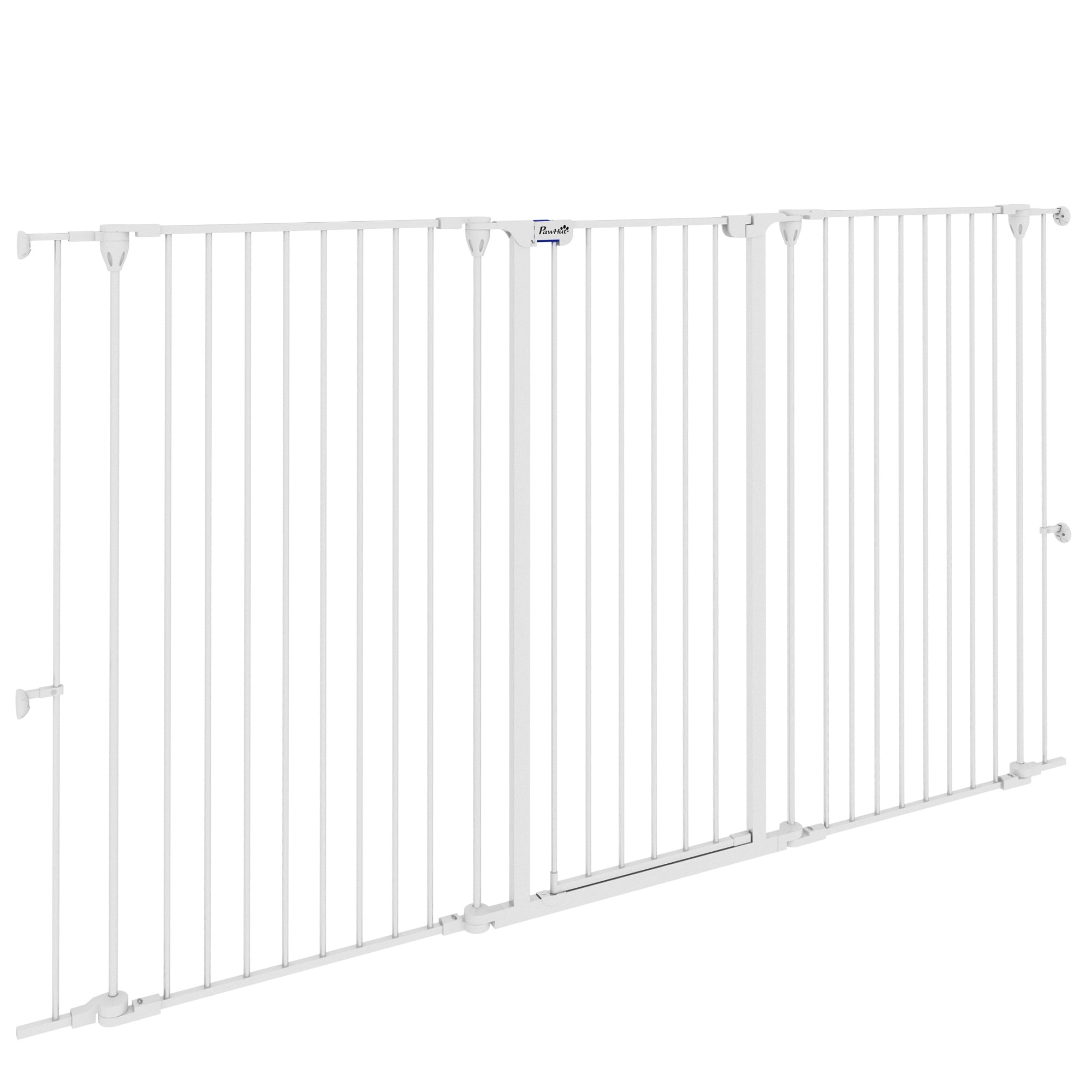 Steel 3-Panel Folding Dog Safety Gate with Double Lock and Integrated Door for Doorways and Stairs - 206 x 120 cm White