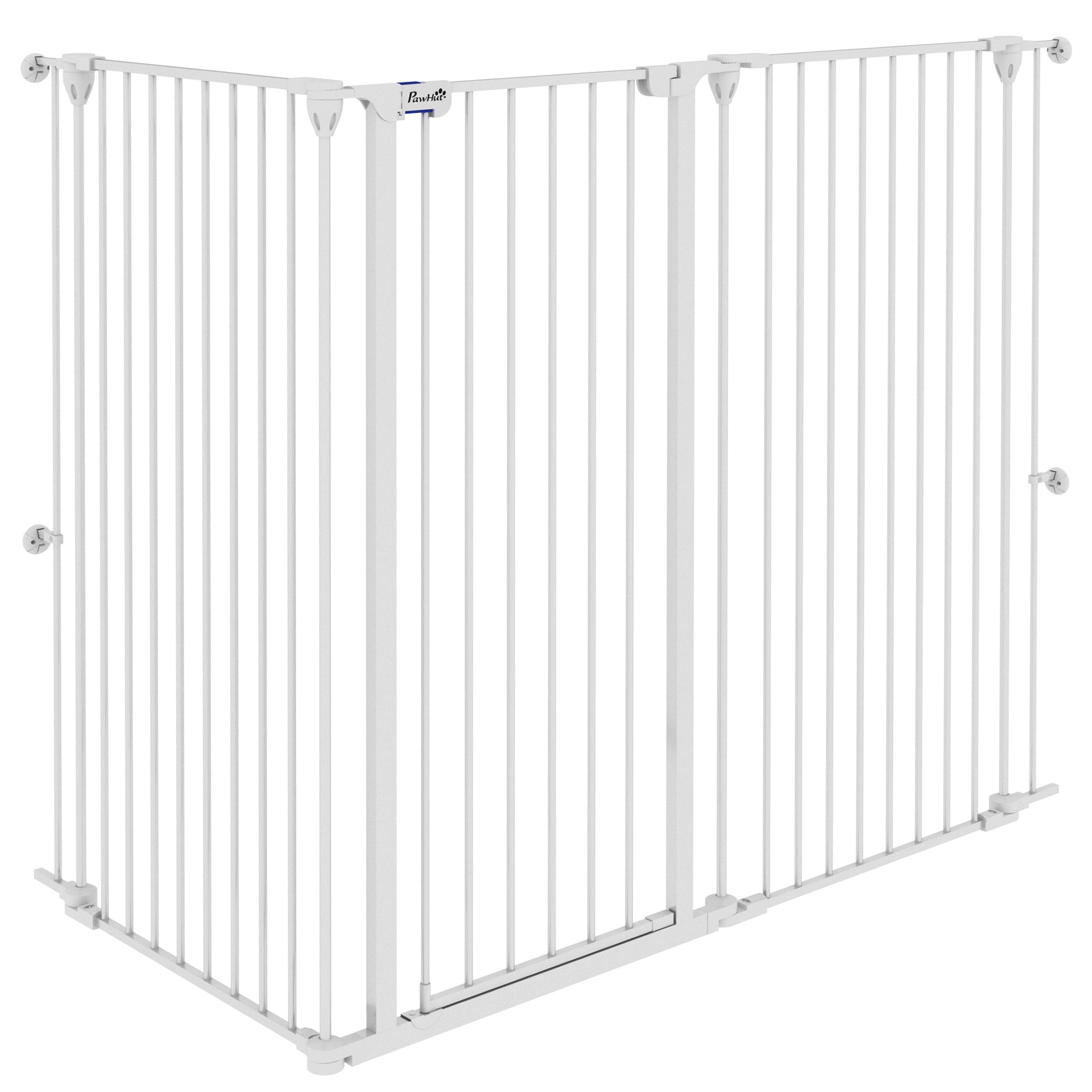 Steel 3-Panel Folding Dog Safety Gate with Double Lock and Integrated Door for Doorways and Stairs - 206 x 120 cm White
