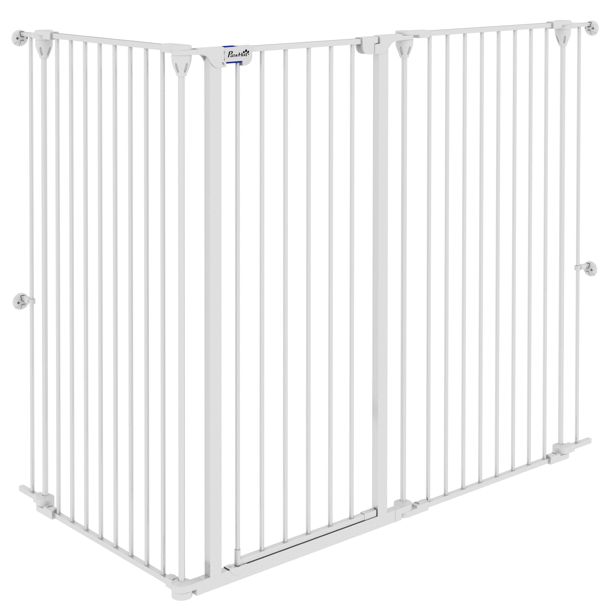 Steel 3-Panel Folding Dog Safety Gate with Double Lock and Integrated Door for Doorways and Stairs - 206 x 120 cm White