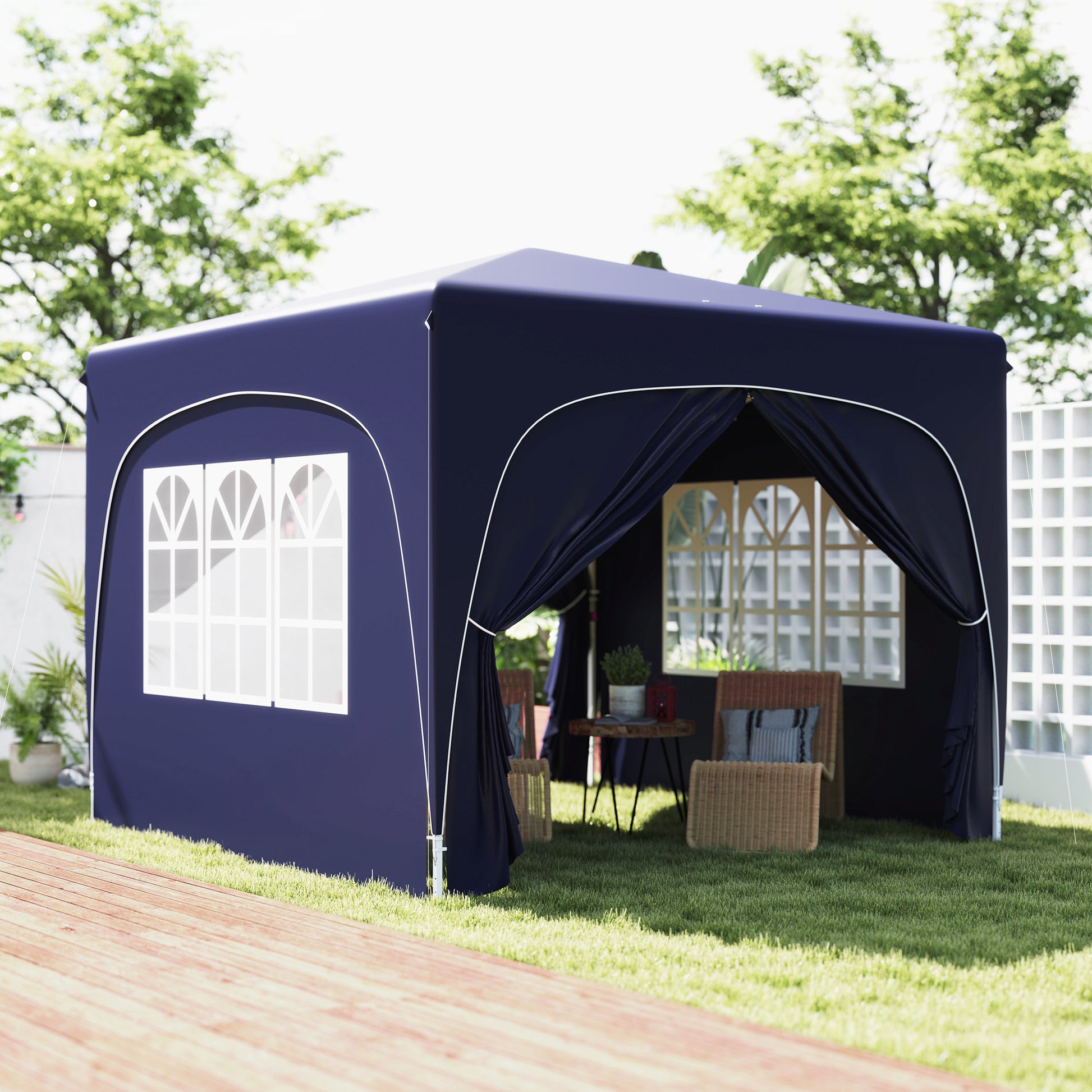 Gazebo 3x3m, Water-Resistant Stable Winterproof Pop-up Folding Gazebo, UV Protection 50+, Foldable Party Tent Garden Gazebo with 4 Side Panels Bag for Camping Garden, Dark Blue