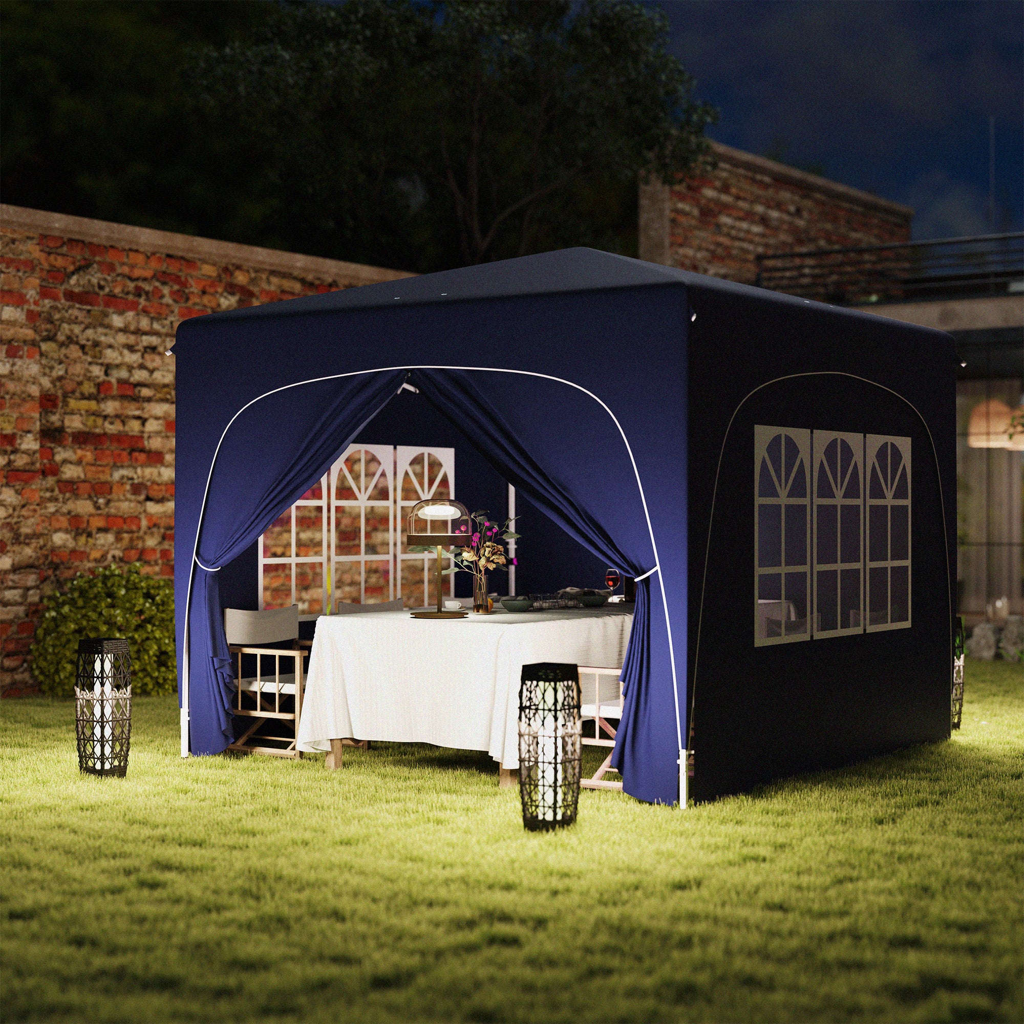 Gazebo 3x3m, Water-Resistant Stable Winterproof Pop-up Folding Gazebo, UV Protection 50+, Foldable Party Tent Garden Gazebo with 4 Side Panels Bag for Camping Garden, Dark Blue