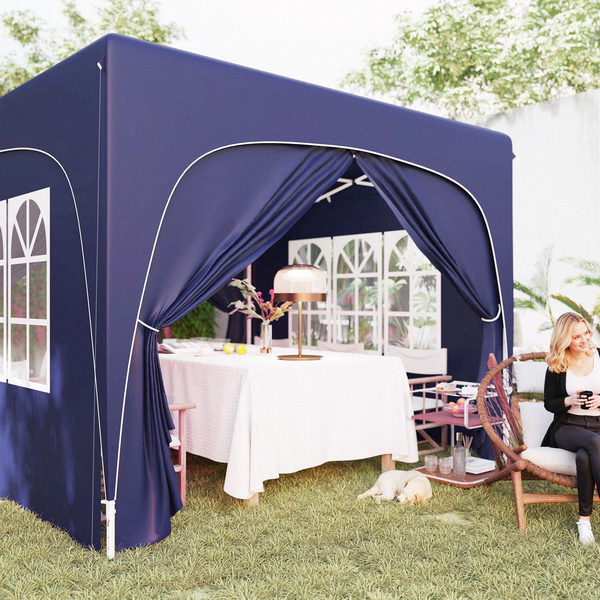 Gazebo 3x3m, Water-Resistant Stable Winterproof Pop-up Folding Gazebo, UV Protection 50+, Foldable Party Tent Garden Gazebo with 4 Side Panels Bag for Camping Garden, Dark Blue