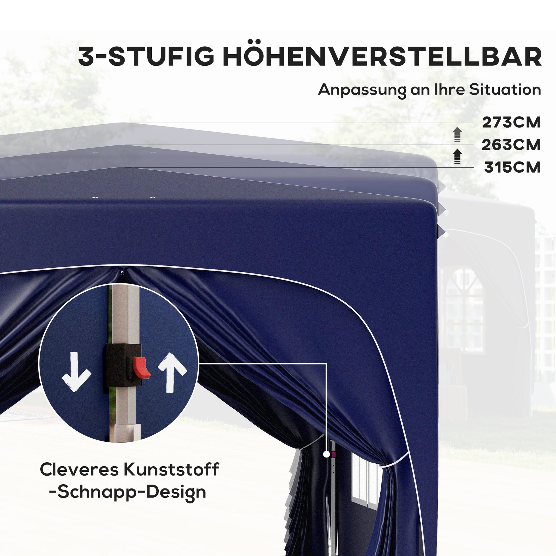 Gazebo 3x3m, Water-Resistant Stable Winterproof Pop-up Folding Gazebo, UV Protection 50+, Foldable Party Tent Garden Gazebo with 4 Side Panels Bag for Camping Garden, Dark Blue
