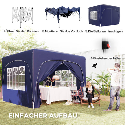 Gazebo 3x3m, Water-Resistant Stable Winterproof Pop-up Folding Gazebo, UV Protection 50+, Foldable Party Tent Garden Gazebo with 4 Side Panels Bag for Camping Garden, Dark Blue
