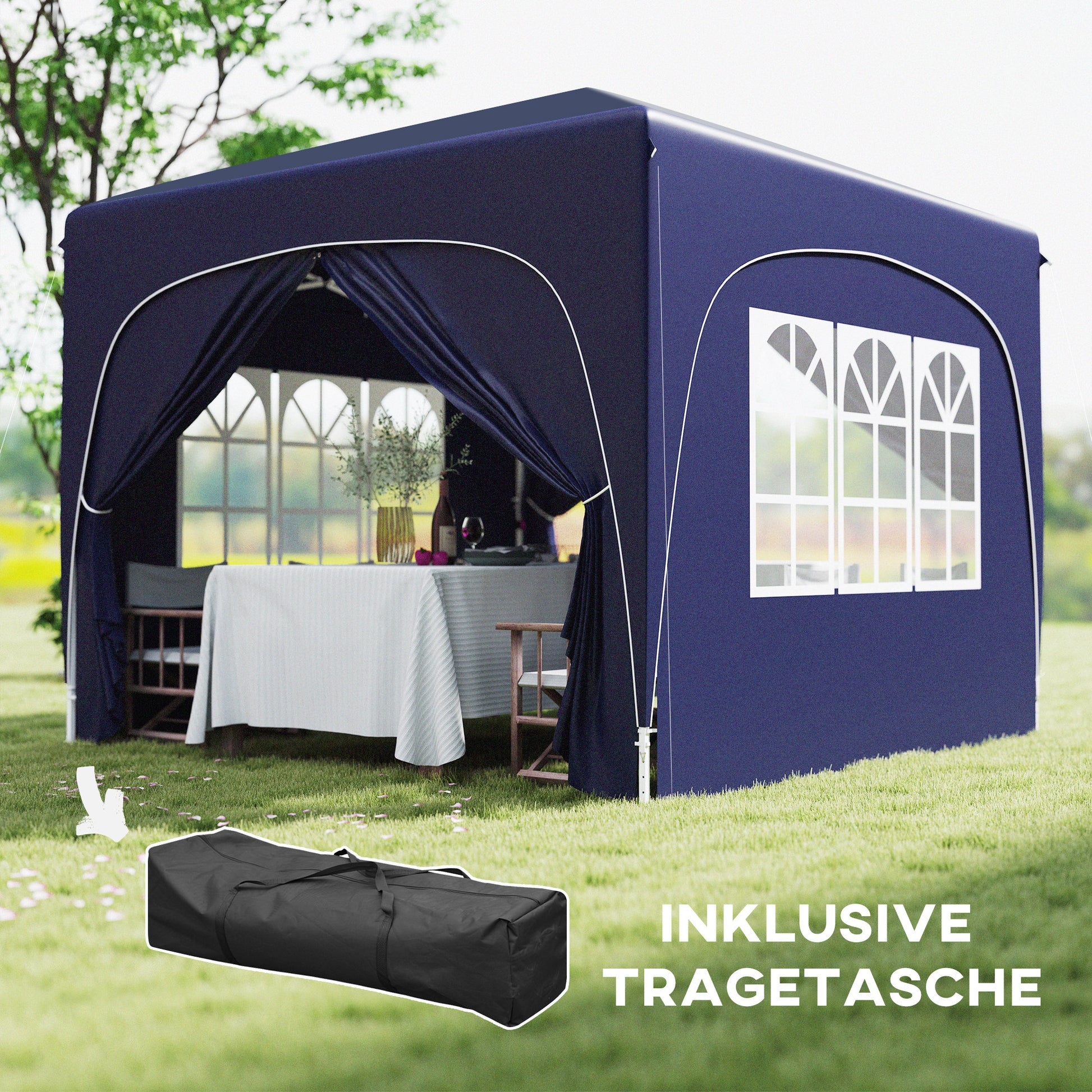 Gazebo 3x3m, Water-Resistant Stable Winterproof Pop-up Folding Gazebo, UV Protection 50+, Foldable Party Tent Garden Gazebo with 4 Side Panels Bag for Camping Garden, Dark Blue