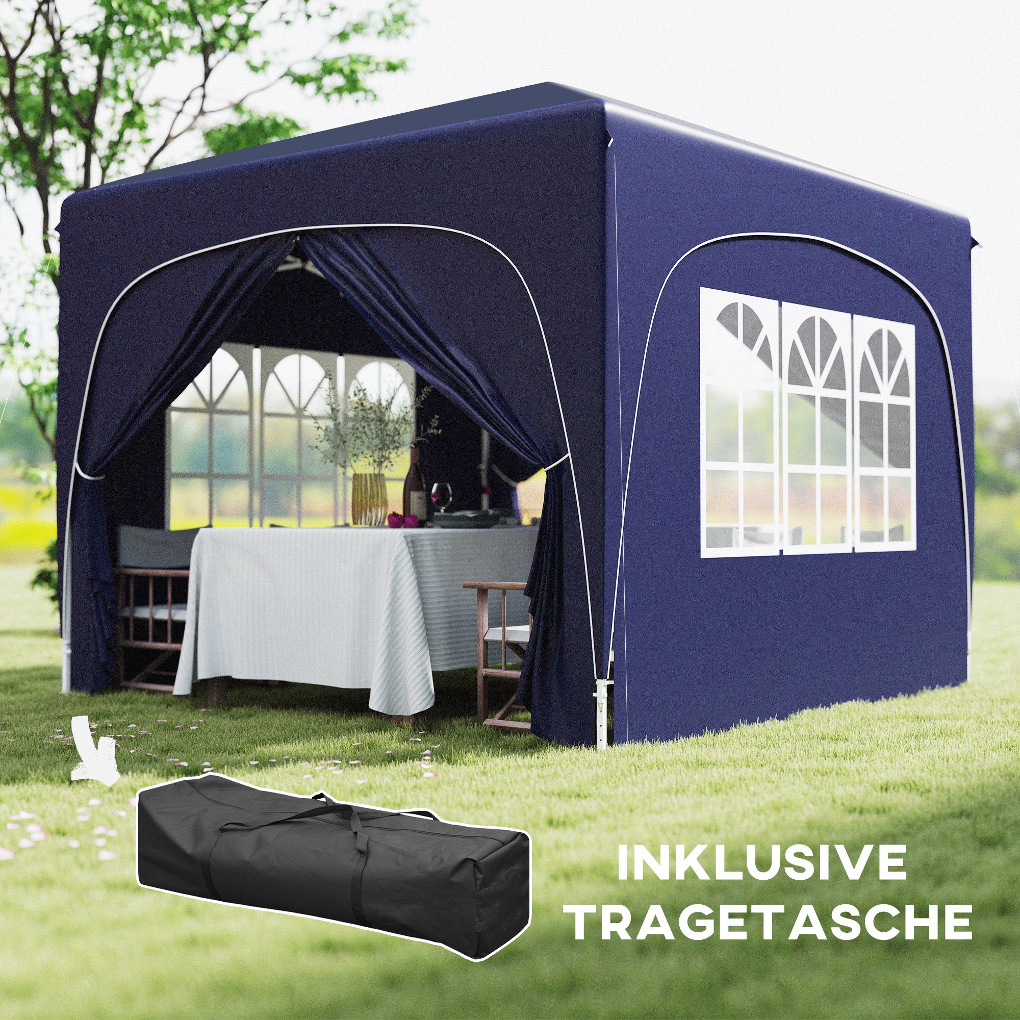 Gazebo 3x3m, Water-Resistant Stable Winterproof Pop-up Folding Gazebo, UV Protection 50+, Foldable Party Tent Garden Gazebo with 4 Side Panels Bag for Camping Garden, Dark Blue