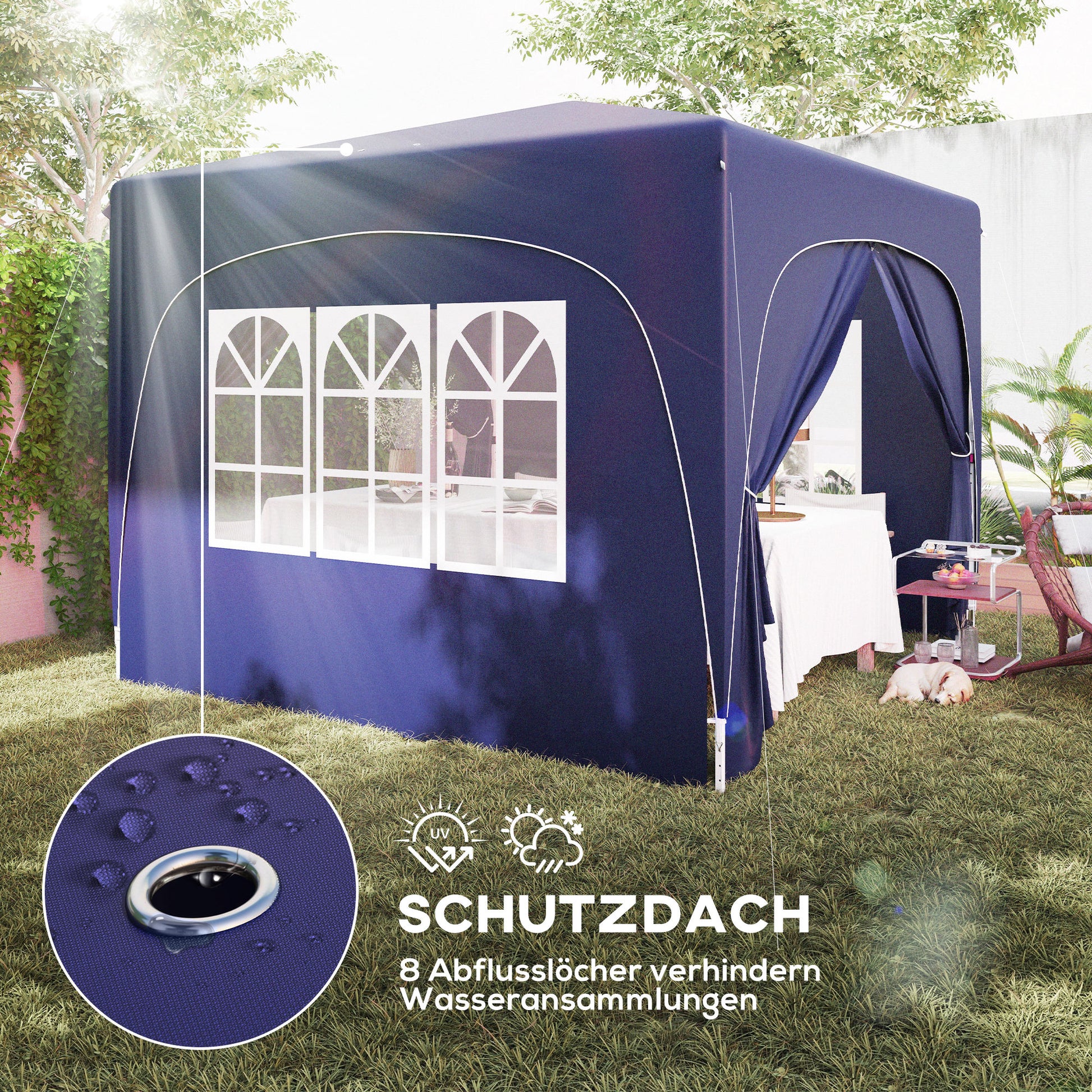 Gazebo 3x3m, Water-Resistant Stable Winterproof Pop-up Folding Gazebo, UV Protection 50+, Foldable Party Tent Garden Gazebo with 4 Side Panels Bag for Camping Garden, Dark Blue