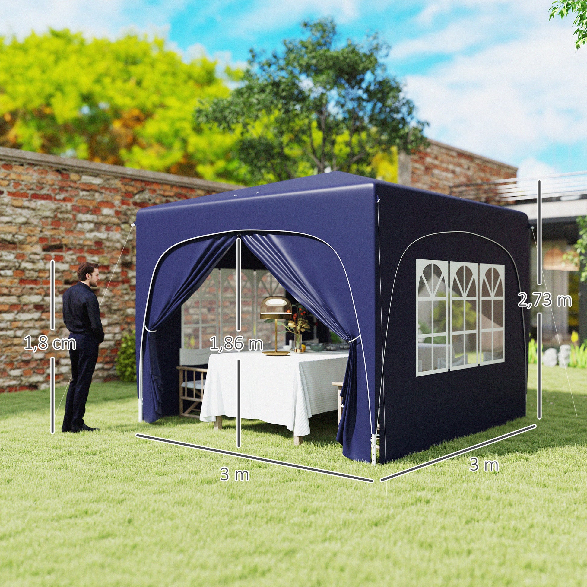 Gazebo 3x3m, Water-Resistant Stable Winterproof Pop-up Folding Gazebo, UV Protection 50+, Foldable Party Tent Garden Gazebo with 4 Side Panels Bag for Camping Garden, Dark Blue