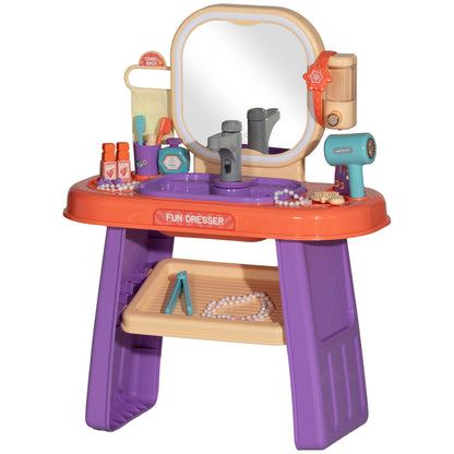 Children's Dressing Table with Mirror, LED Light, Music, Vanity Table with Faucet, Accessories for 3-6 Year Olds, Purple