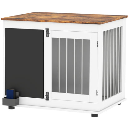 Dog Cage, Indoor Dog Crate, with 2 Doors, Chalkboard, Dual Function, for Medium Dogs up to 20 kg, 80 x 60 x 70 cm, White