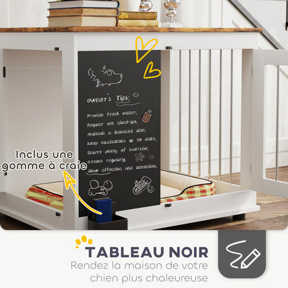 Dog Cage, Indoor Dog Crate, with 2 Doors, Chalkboard, Dual Function, for Medium Dogs up to 20 kg, 80 x 60 x 70 cm, White