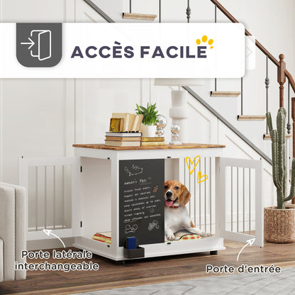 Dog Cage, Indoor Dog Crate, with 2 Doors, Chalkboard, Dual Function, for Medium Dogs up to 20 kg, 80 x 60 x 70 cm, White