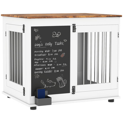 Dog Cage, Indoor Dog Crate, with 2 Doors, Chalkboard, Dual Function, for Medium Dogs up to 20 kg, 80 x 60 x 70 cm, White