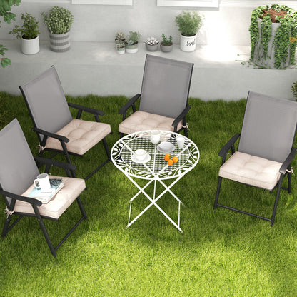 Dining Chair Cushion Set 42x42x5 cm Set of 4 Pieces Waterproof Garden Chair Cushions with 2 Fastening Ties Cream