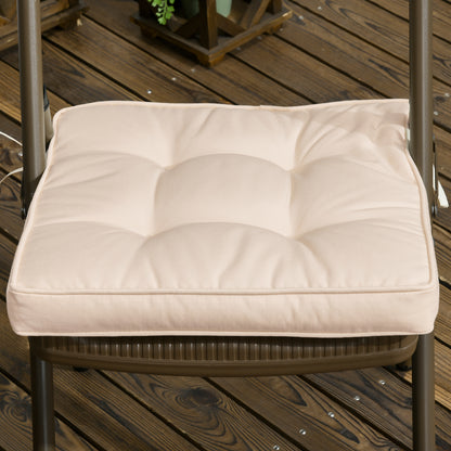 Dining Chair Cushion Set 42x42x5 cm Set of 4 Pieces Waterproof Garden Chair Cushions with 2 Fastening Ties Cream