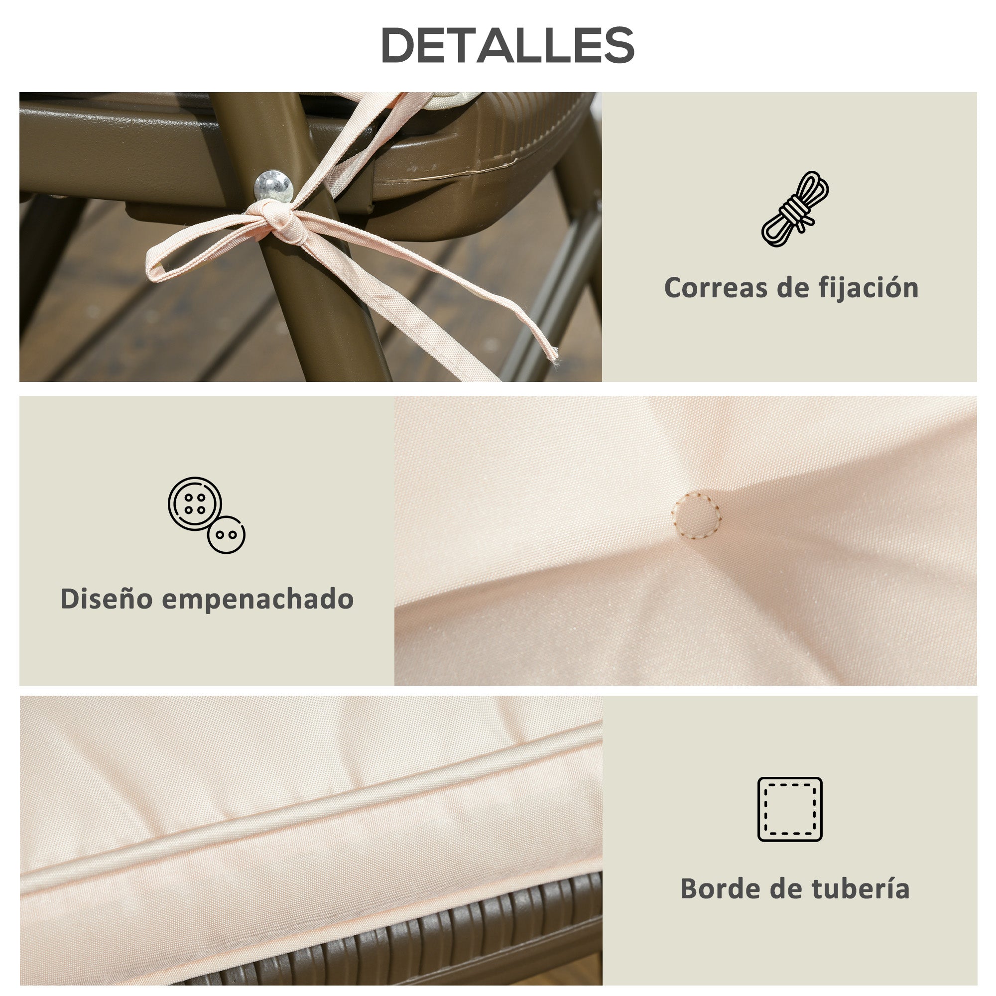 Dining Chair Cushion Set 42x42x5 cm Set of 4 Pieces Waterproof Garden Chair Cushions with 2 Fastening Ties Cream