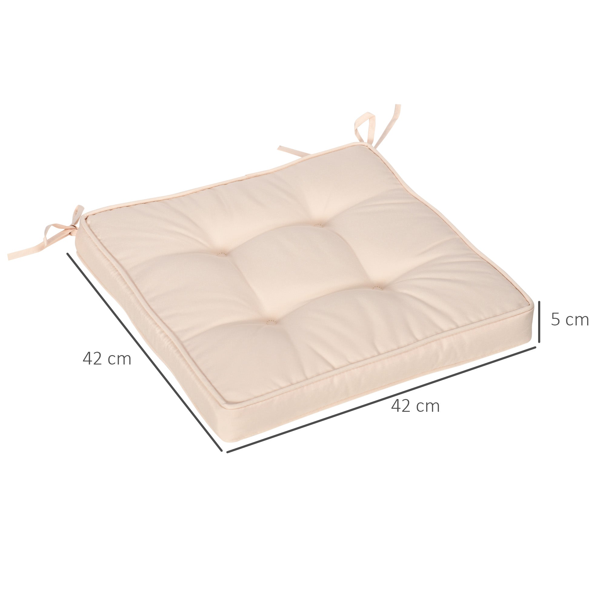 Dining Chair Cushion Set 42x42x5 cm Set of 4 Pieces Waterproof Garden Chair Cushions with 2 Fastening Ties Cream