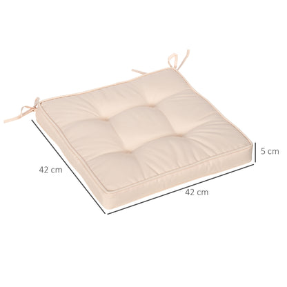 Dining Chair Cushion Set 42x42x5 cm Set of 4 Pieces Waterproof Garden Chair Cushions with 2 Fastening Ties Cream