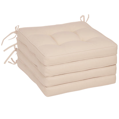 Dining Chair Cushion Set 42x42x5 cm Set of 4 Pieces Waterproof Garden Chair Cushions with 2 Fastening Ties Cream