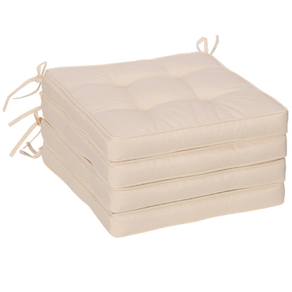 Dining Chair Cushion Set 42x42x5 cm Set of 4 Pieces Waterproof Garden Chair Cushions with 2 Fastening Ties Cream