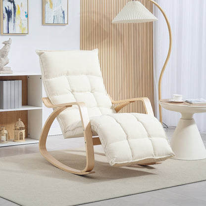 Rocking Chair Rocker with Backrest, Adjustable Footrest, Armchair, Upholstered Recliner with Linen Look, Rocking Armchair, Reading Chair for Living Room, Bedroom, Cream White