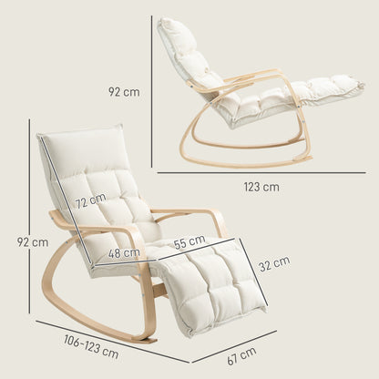 Rocking Chair Rocker with Backrest, Adjustable Footrest, Armchair, Upholstered Recliner with Linen Look, Rocking Armchair, Reading Chair for Living Room, Bedroom, Cream White