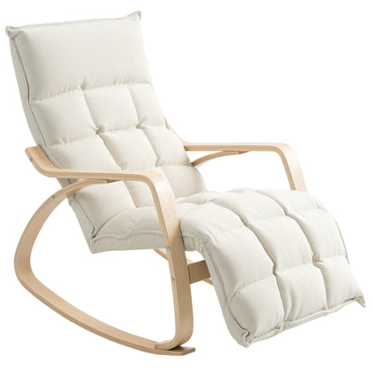 Rocking Chair Rocker with Backrest, Adjustable Footrest, Armchair, Upholstered Recliner with Linen Look, Rocking Armchair, Reading Chair for Living Room, Bedroom, Cream White