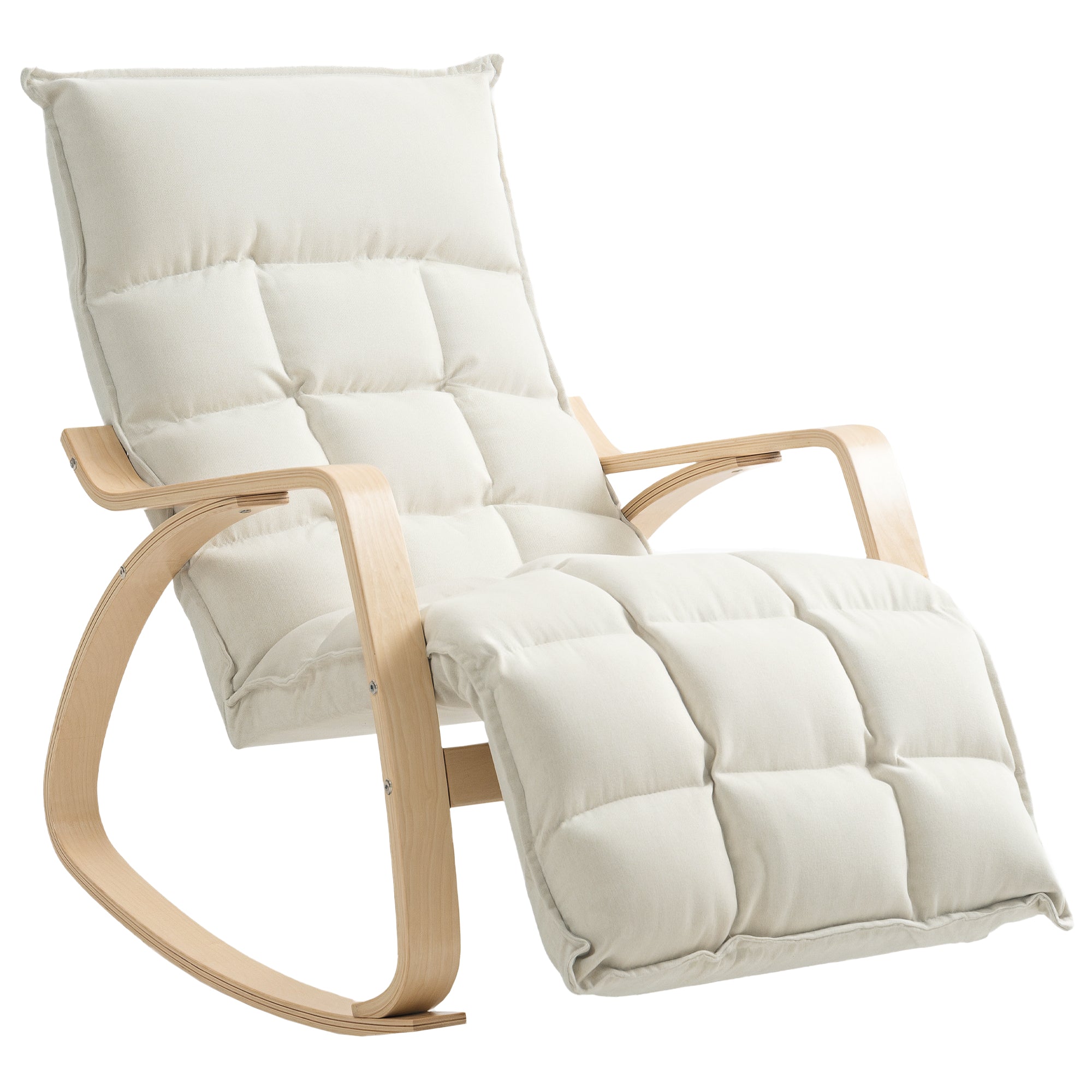 Rocking Chair Rocker with Backrest, Adjustable Footrest, Armchair, Upholstered Recliner with Linen Look, Rocking Armchair, Reading Chair for Living Room, Bedroom, Cream White