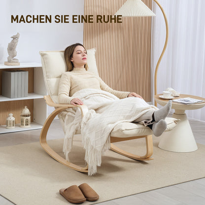 Rocking Chair Rocker with Backrest, Adjustable Footrest, Armchair, Upholstered Recliner with Linen Look, Rocking Armchair, Reading Chair for Living Room, Bedroom, Cream White