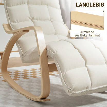 Rocking Chair Rocker with Backrest, Adjustable Footrest, Armchair, Upholstered Recliner with Linen Look, Rocking Armchair, Reading Chair for Living Room, Bedroom, Cream White