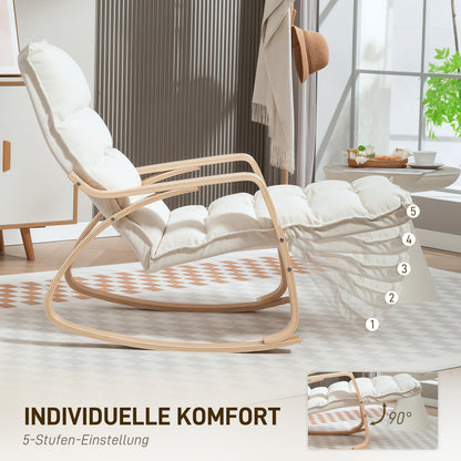 Rocking Chair Rocker with Backrest, Adjustable Footrest, Armchair, Upholstered Recliner with Linen Look, Rocking Armchair, Reading Chair for Living Room, Bedroom, Cream White