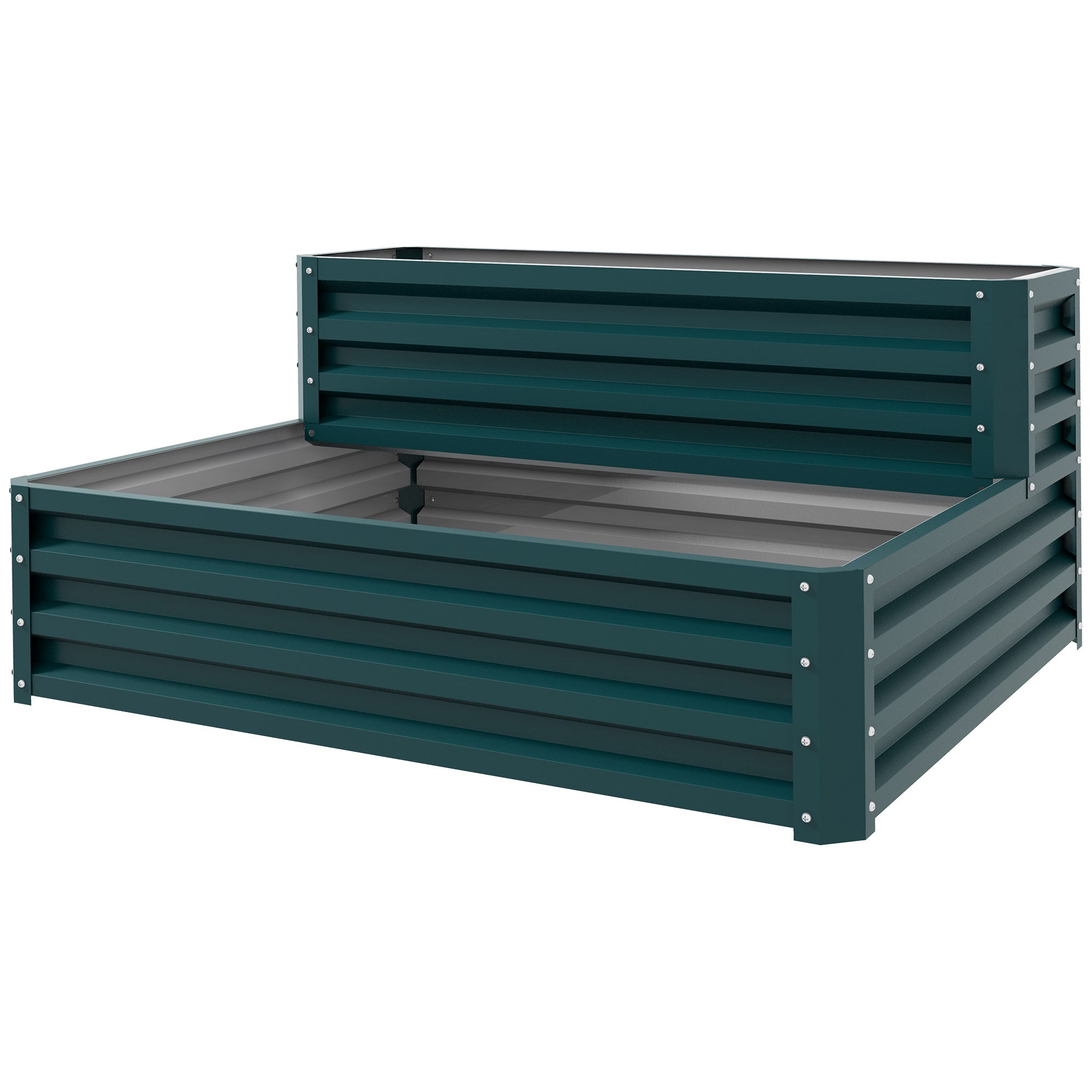Square Garden Planter Raised Steel Garden Bed Open Bottom 2 Levels for Herbs Vegetables Fruits Flowers 120 x 101 x 58 cm green