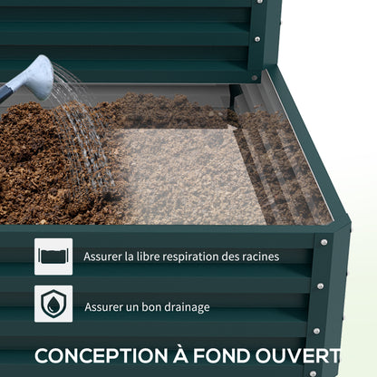 Square Garden Planter Raised Steel Garden Bed Open Bottom 2 Levels for Herbs Vegetables Fruits Flowers 120 x 101 x 58 cm green