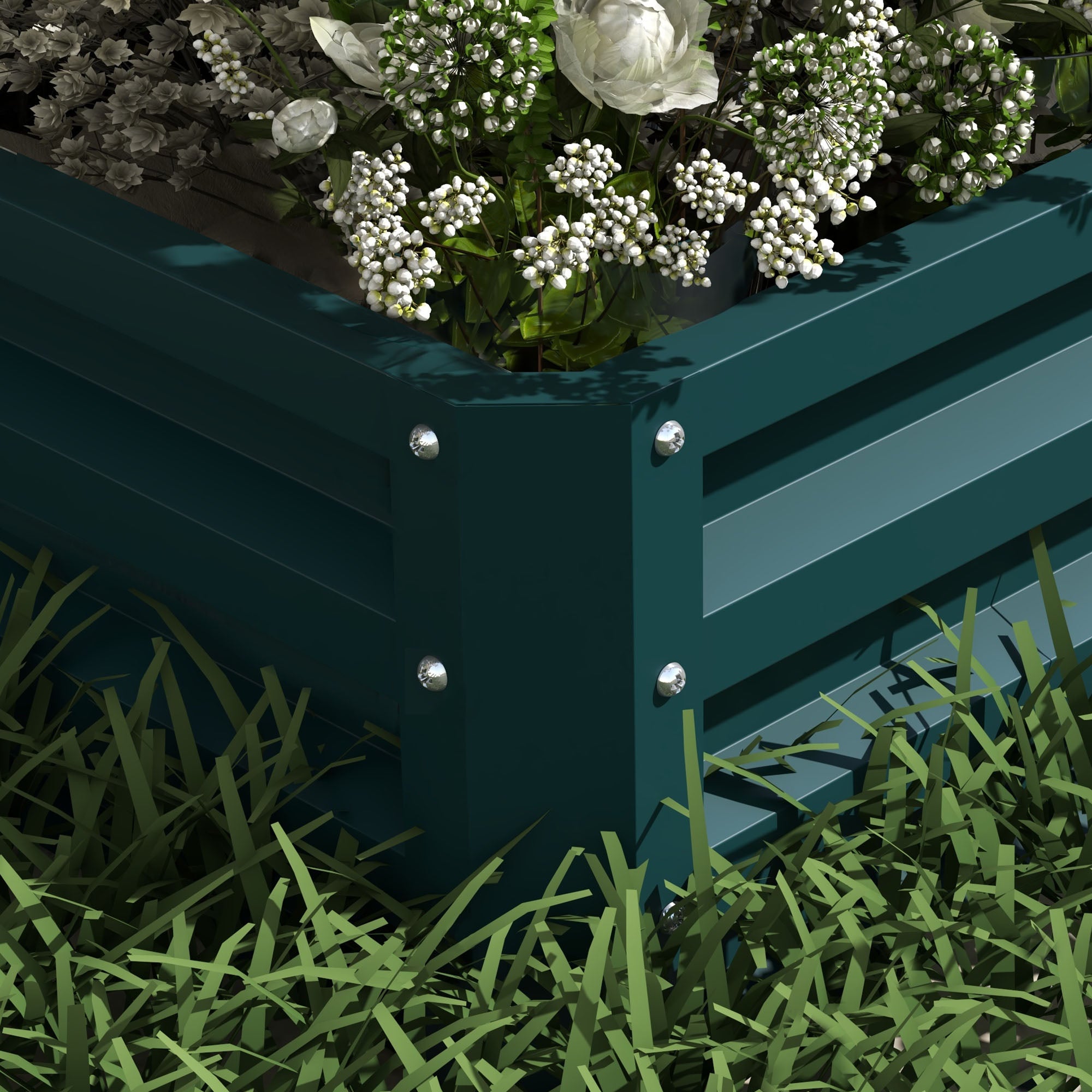 Square Garden Planter Raised Steel Garden Bed Open Bottom 2 Levels for Herbs Vegetables Fruits Flowers 120 x 101 x 58 cm green