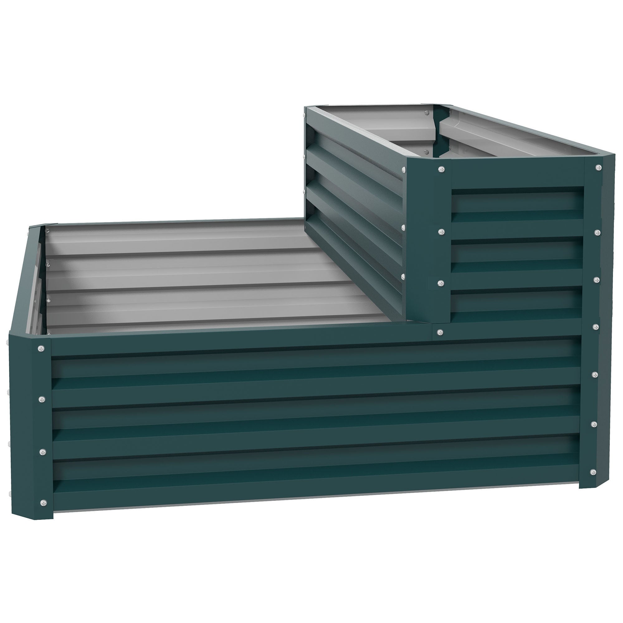 Square Garden Planter Raised Steel Garden Bed Open Bottom 2 Levels for Herbs Vegetables Fruits Flowers 120 x 101 x 58 cm green