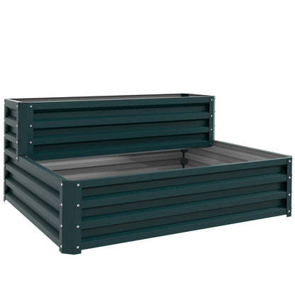 Square Garden Planter Raised Steel Garden Bed Open Bottom 2 Levels for Herbs Vegetables Fruits Flowers 120 x 101 x 58 cm green