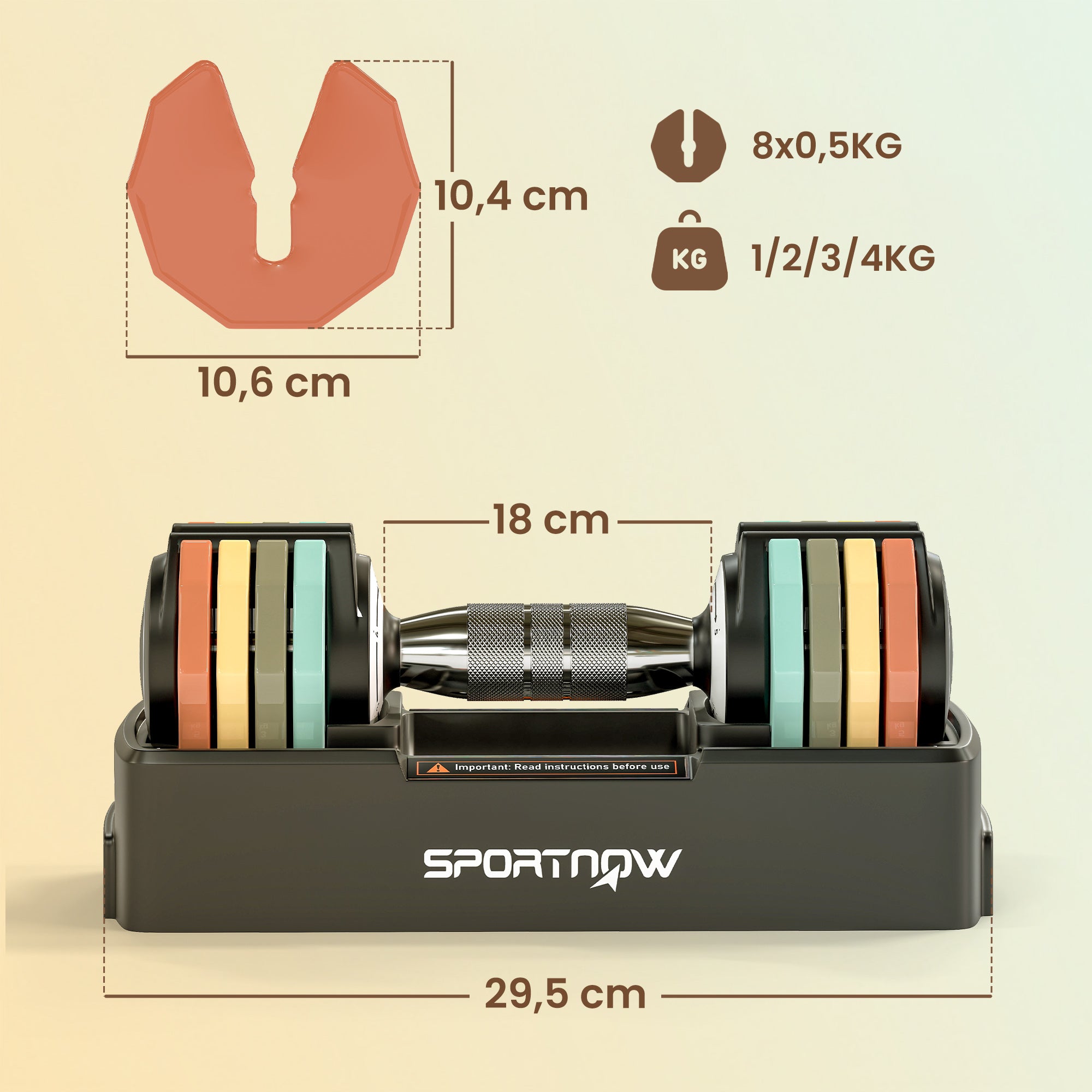 SPORTNOW Adjustable Dumbbell Set 1–5 kg (2.2–11 lb) — Quick-Adjust Tray, Non-Slip Chrome Handle, Space-Saving