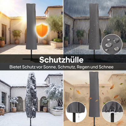 Cantilever Umbrella ~ Ø3.0 m | Tiltable Patio Parasol with Crank, Cross Base, Guy Ropes & Cover, UV-Resistant, Water-Repellent – Cream White