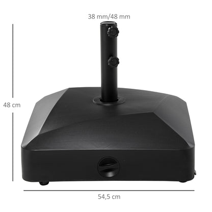 Square Parasol Base, PE Parasol Support, Water-sand fillable Parasol Stand with Wheels, for Patio Garden Pool Terrace, 54.5 x 54.5 x 48 cm Black