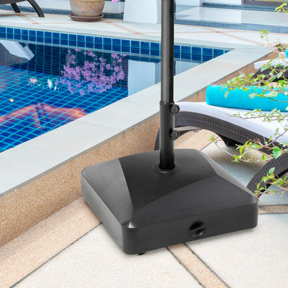 Square Parasol Base, PE Parasol Support, Water-sand fillable Parasol Stand with Wheels, for Patio Garden Pool Terrace, 54.5 x 54.5 x 48 cm Black