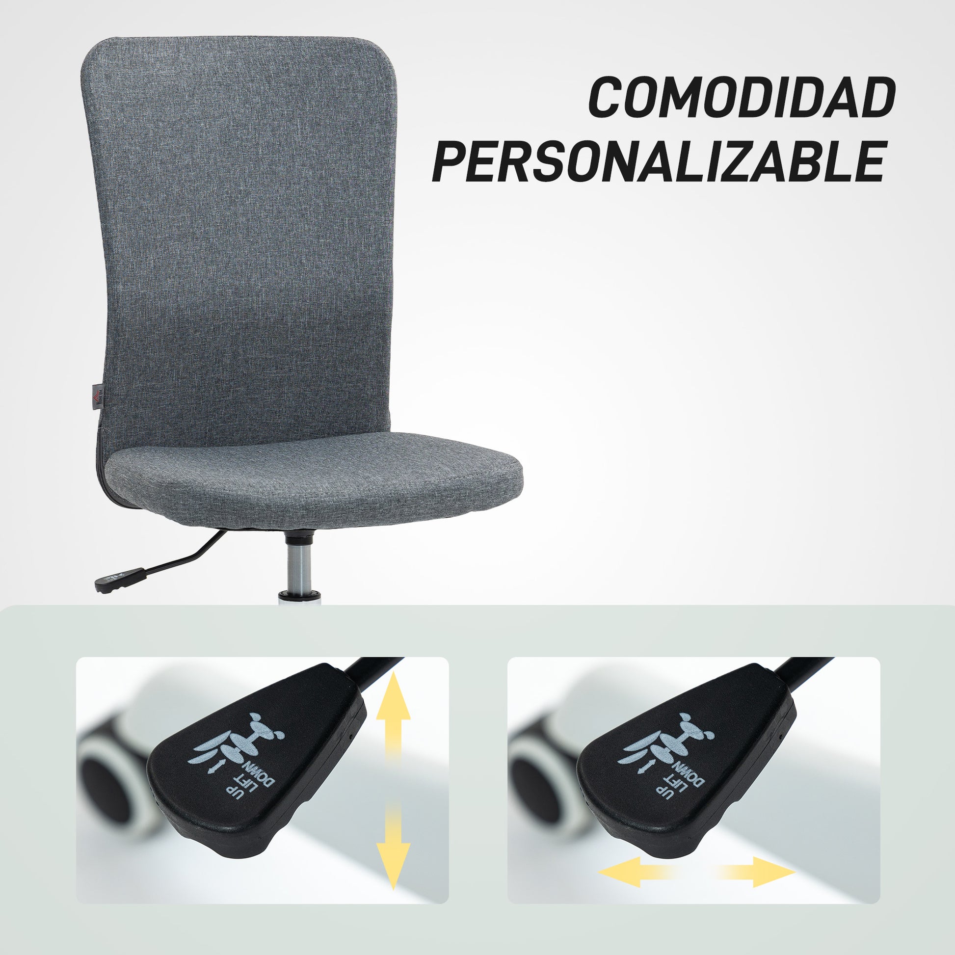 Armless Office Chair Swivel Desk Chair Upholstered in Synthetic Linen with Adjustable Height for Study Bedroom Vanity Load 120 kg Gray