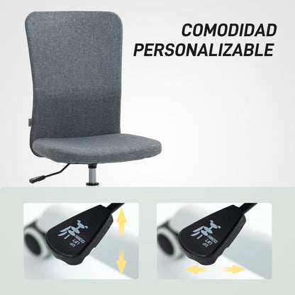 Armless Office Chair Swivel Desk Chair Upholstered in Synthetic Linen with Adjustable Height for Study Bedroom Vanity Load 120 kg Gray