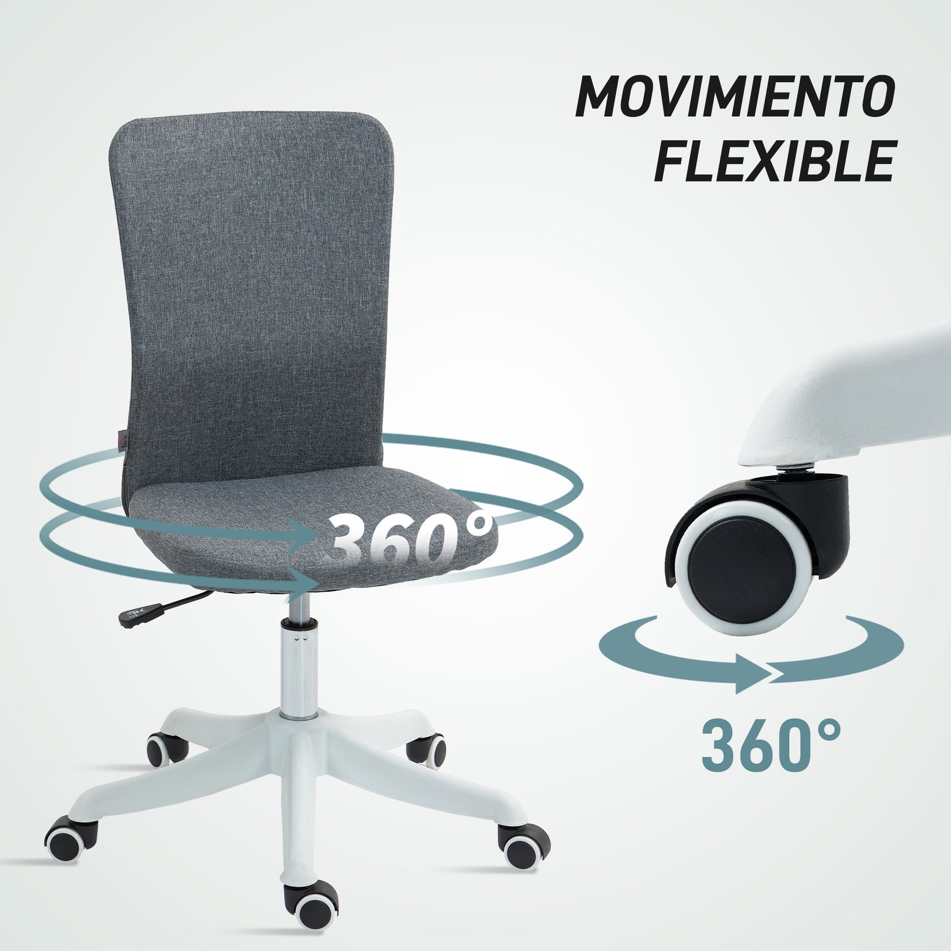 Armless Office Chair Swivel Desk Chair Upholstered in Synthetic Linen with Adjustable Height for Study Bedroom Vanity Load 120 kg Gray