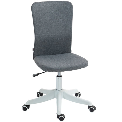 Armless Office Chair Swivel Desk Chair Upholstered in Synthetic Linen with Adjustable Height for Study Bedroom Vanity Load 120 kg Gray